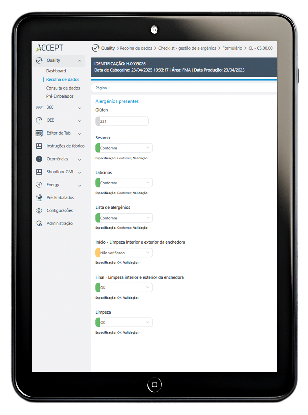 Checklist para gestão de alergénios no Accept Quality