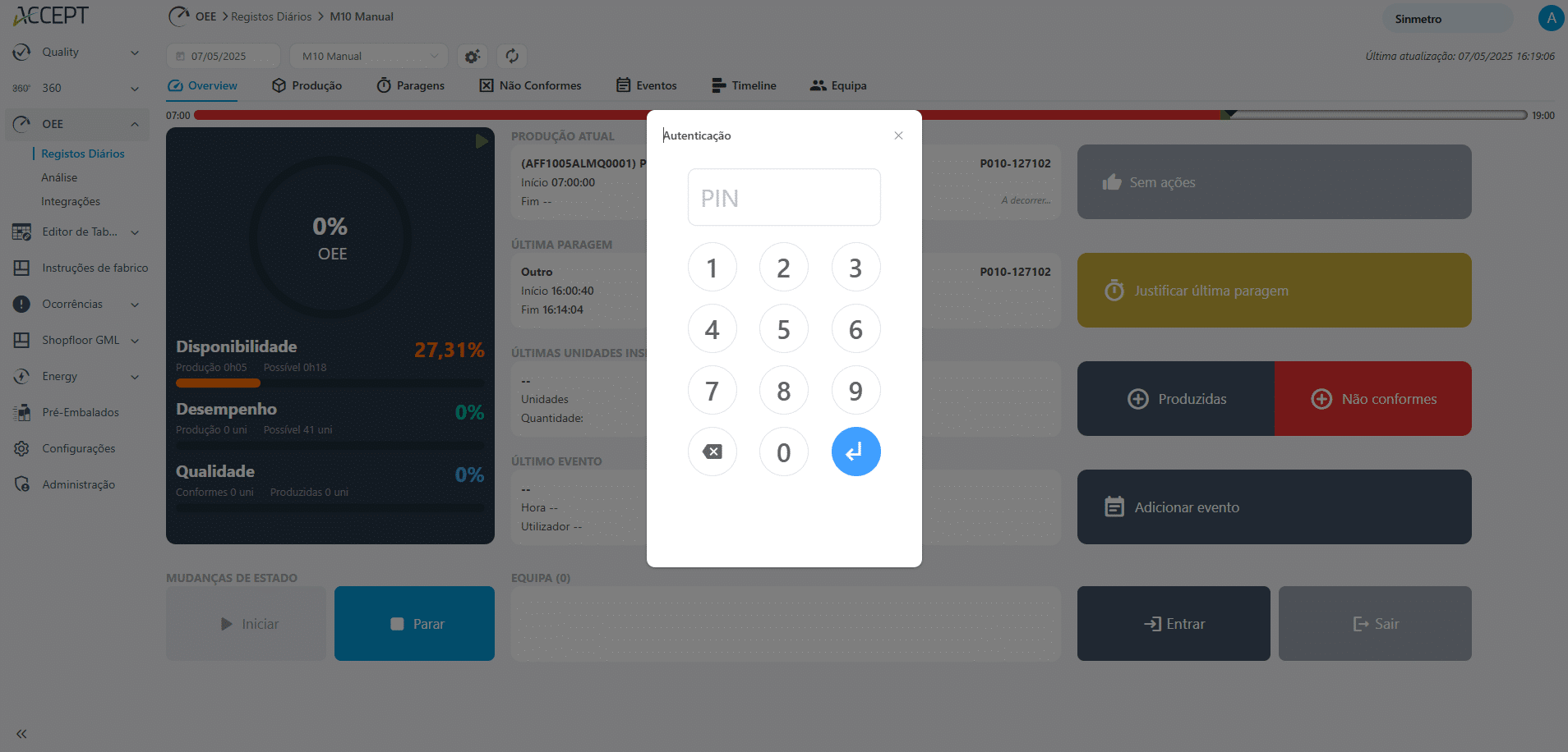 Postos Manuais no ACCEPT OEE Autenticação do Operador da Equipa